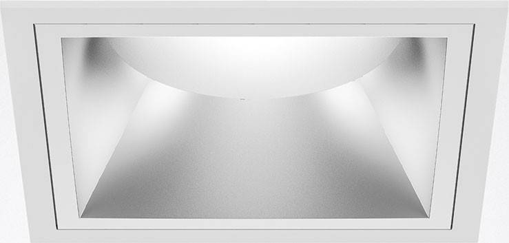 Eine weiße Deckenleuchte in einem modernen Design erzeugt weiches, gleichmäßiges Licht in einem Innenraum.