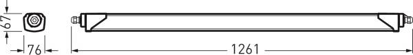 Technische Zeichnung eines länglichen Objekts mit einer Länge von 1261 mm und einer Höhe von 76 mm. Draufsicht und Vorderansicht.
