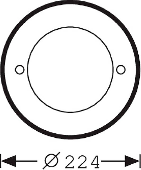 Technische Zeichnung eines Kreises mit zwei kleinen Löchern und einem Durchmesser von 224 mm, die Maße sind markiert.