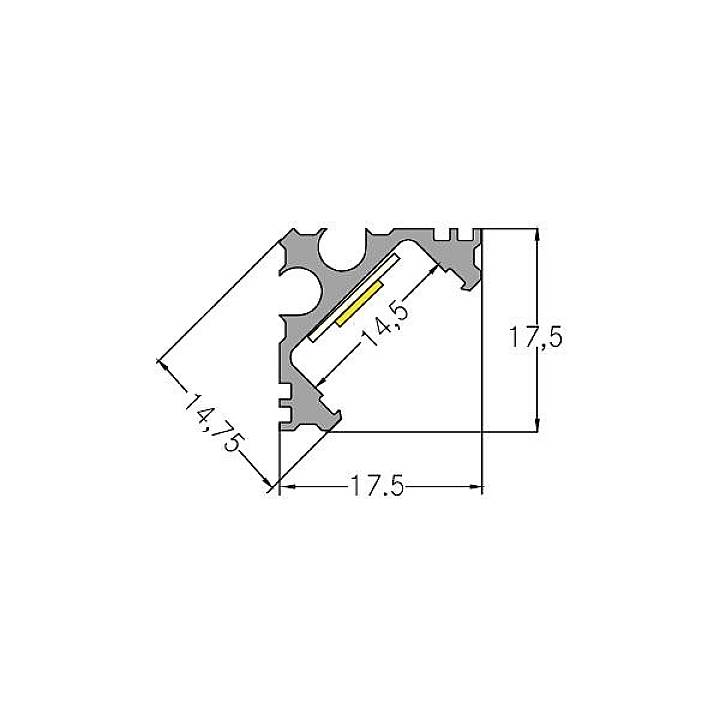 Zeichnung eines Aluminiumprofils mit den Maßen 17,5 mm und 14,5 mm. Profil zeigt eine Winkelstruktur.