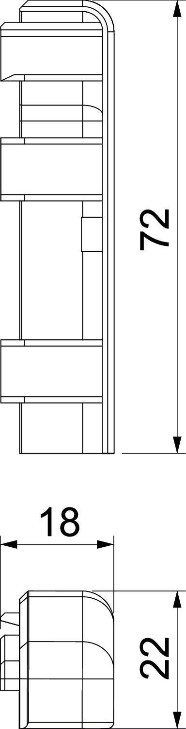 Abbildung zeigt technische Zeichnung eines zylindrischen Bauteils mit Maßen: Höhe 72 mm, Breite 18 mm, Tiefe 22 mm.