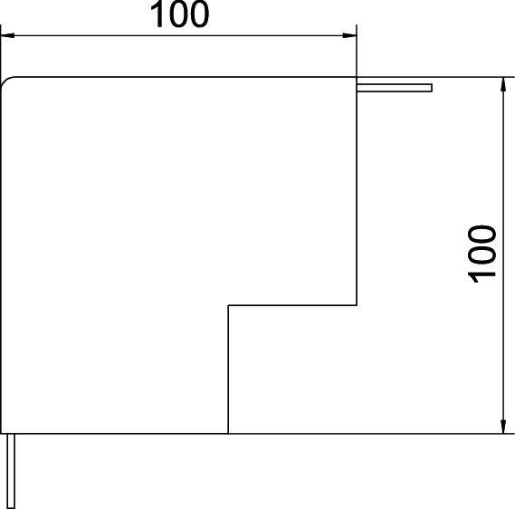 Technische Zeichnung eines L-Profils aus Metall mit Maßen von 100 x 100 Millimetern.