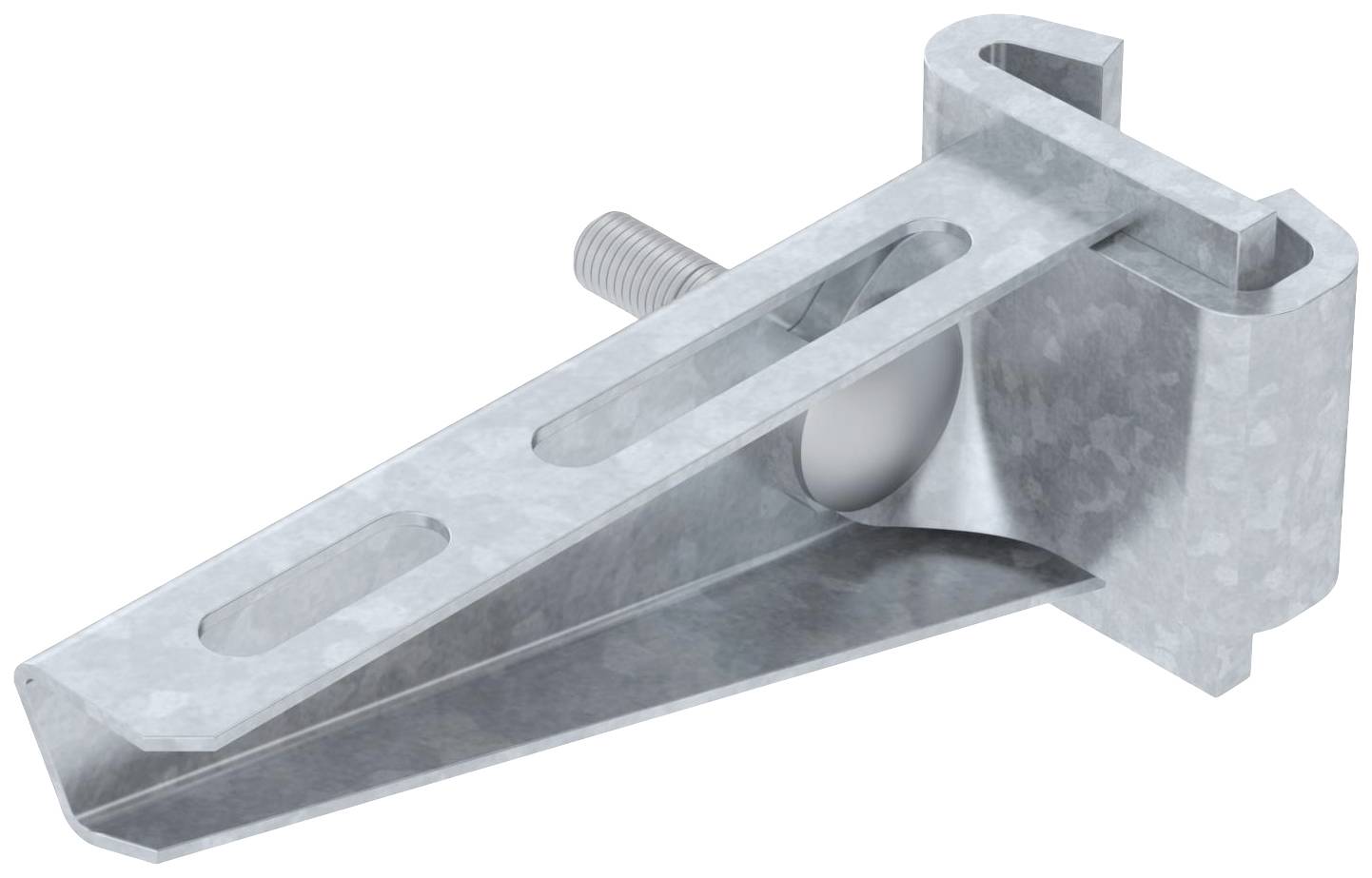 Metallische Keildübelhalterung mit Gewindebolzen, geeignet zur Befestigung von schweren Bauteilen an Wänden oder Decken.