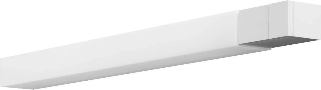 Ein länglicher, weißer Gegenstand mit einer glatten Oberfläche, möglicherweise ein Element eines Möbelstücks oder einer Konstruktion.