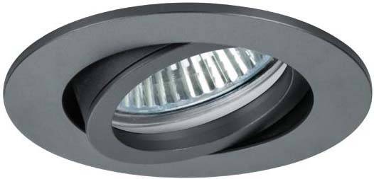 Einbauleuchte mit verstellbarem Gehäuse aus grauem Metall, zeigt die halbrunde Form der Lampe und die darin enthaltenen LEDs.