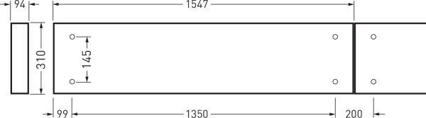 Technische Zeichnung eines rechteckigen Bauteils mit Abmessungen: Länge 1547 mm, Breite 310 mm, weitere markierte Längen und Bohrlöcher.