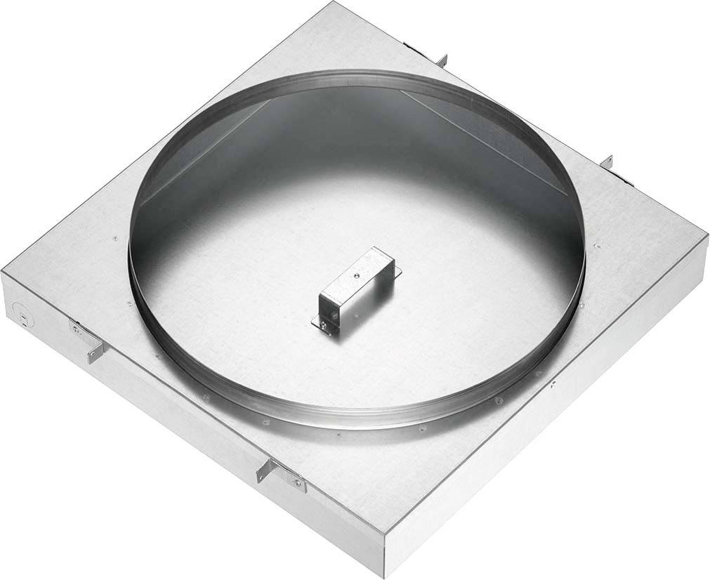 Luftkanal-Zubehör: Metallschacht mit kreisförmiger Öffnung zur Verbindung mit Rohrleitungen in Heizungs- oder Lüftungssystemen.