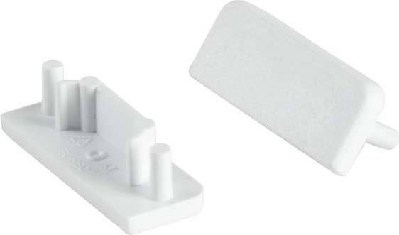 Ein weißes Kunststoffteil mit zwei hervorstehenden Zylindern und einem flachen, rechteckigen Bereich.