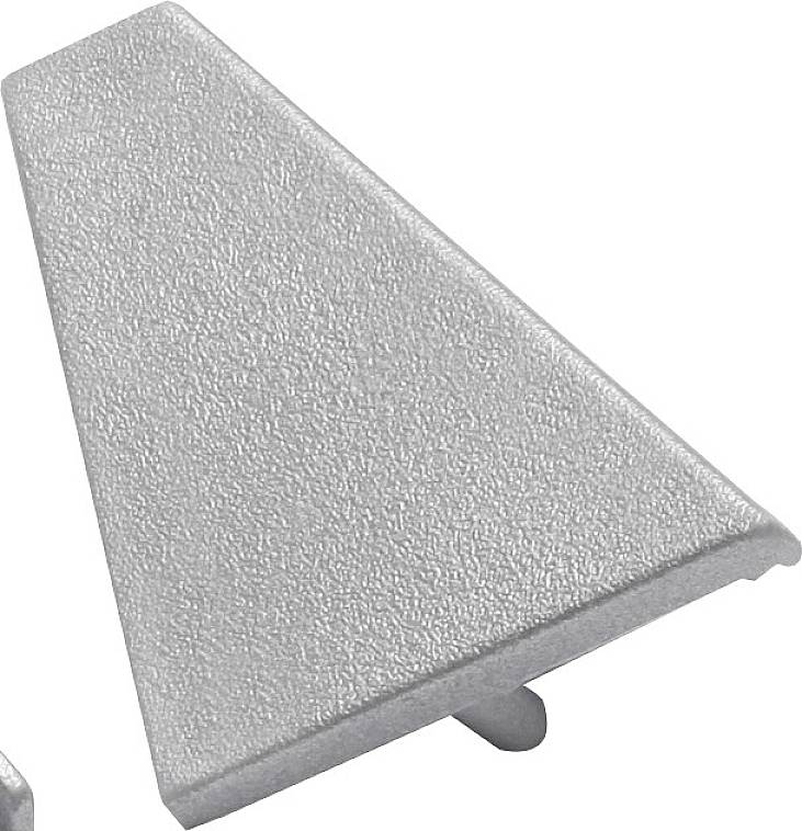 Dreieckiger, silberner Metallwinkel mit strukturierter Oberfläche und zwei Befestigungszapfen.