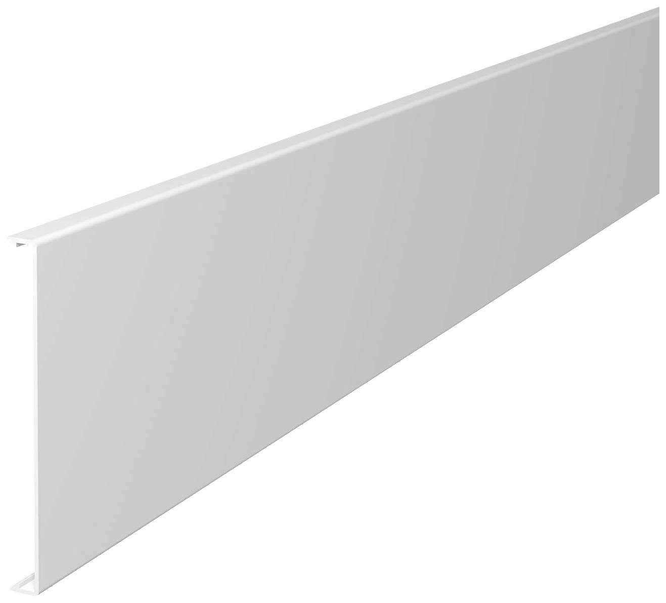 Langes, rechteckiges weißes Paneel, möglicherweise aus Metall oder Kunststoff, seitlich abgebildet. Keine weiteren Details erkennbar.