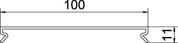 Querschnitt einer technischen Zeichnung mit Maßangaben: Länge 100 und Höhe 11.