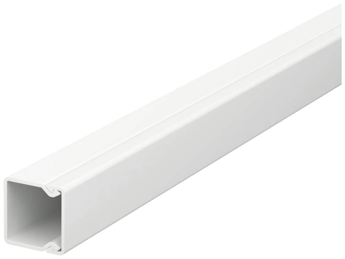 Ein weißer, rechteckiger Kabelkanal aus Kunststoff, der zur Ordnung und Führung von Kabeln in Innenräumen dient.