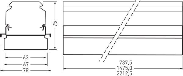 Technische Zeichnung eines Profils mit Maßen: Höhe 75 mm, Breite 63-78 mm. Längenangaben: 737,5 mm, 1475,0 mm, 2212,5 mm.
