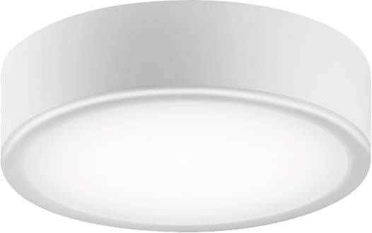 Eine weiße, runde Deckenleuchte mit schlichtem Design. Ideal für modernes Interieur.