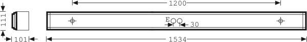 Technische Zeichnung eines rechteckigen Metallprofils mit Maßen: Länge 1534 mm, Breite 111 mm, Position 800 mm von der linken Seite.