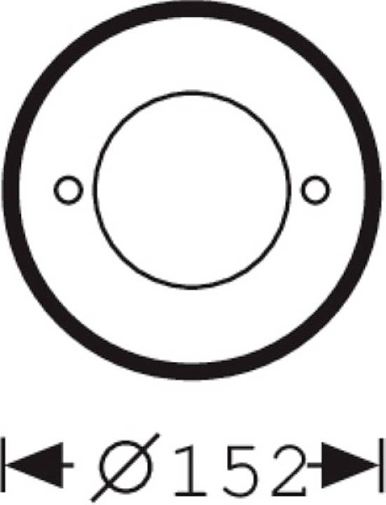 Ein Diagramm zeigt zwei konzentrische Kreise mit einem Durchmesser von 152 mm, seitlich markiert.