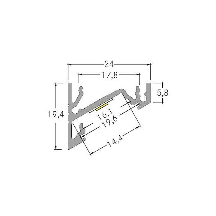 Technische Zeichnung eines Profils mit Maßen: Höhe 19,4 mm, Breite 24 mm, innere Breite 17,8 mm, weitere Informationen sind Abmessungen.