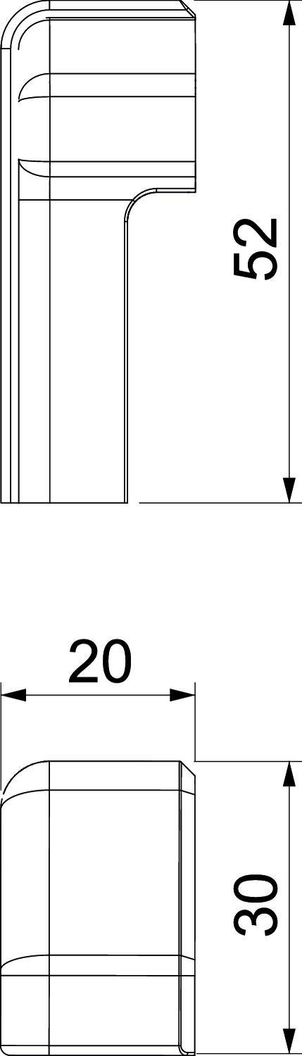 Technische Zeichnung eines Bauteils mit den Abmessungen 52 x 30 x 20 mm.