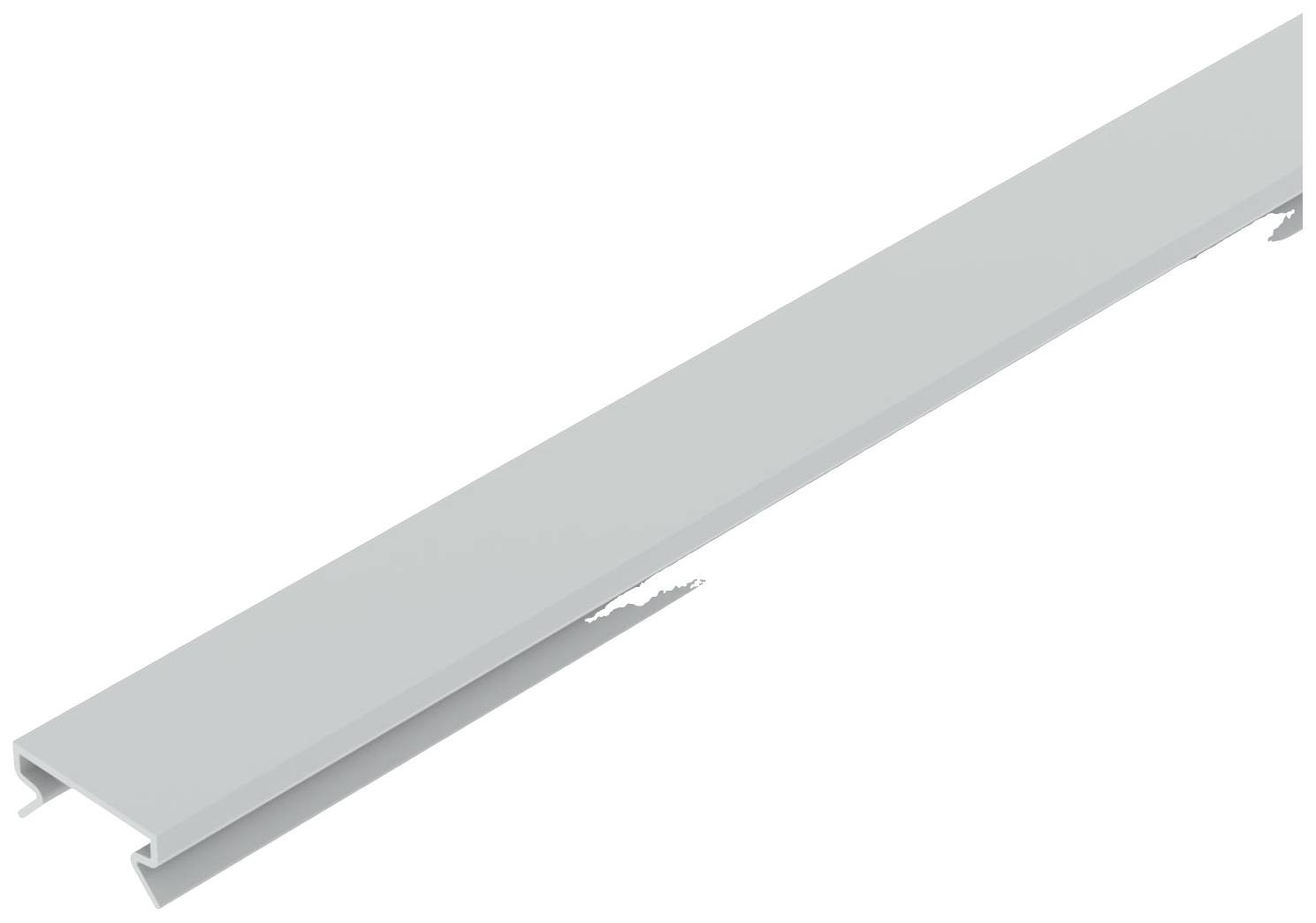 Ein weißes L-förmiges Profil aus Aluminium, das als Rahmen oder Verkleidung verwendet wird. Es hat eine glatte Oberfläche.