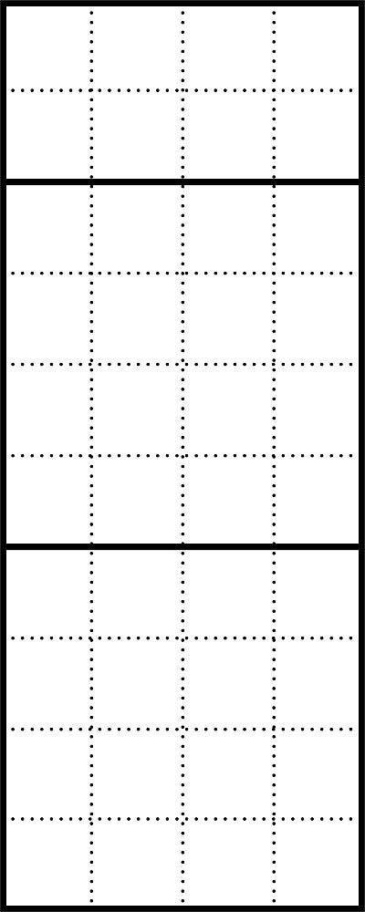 Strukturierte Grafik eines Gitterrasters mit drei verschieden großen rechteckigen Abschnitten, getrennt durch dicke Linien.