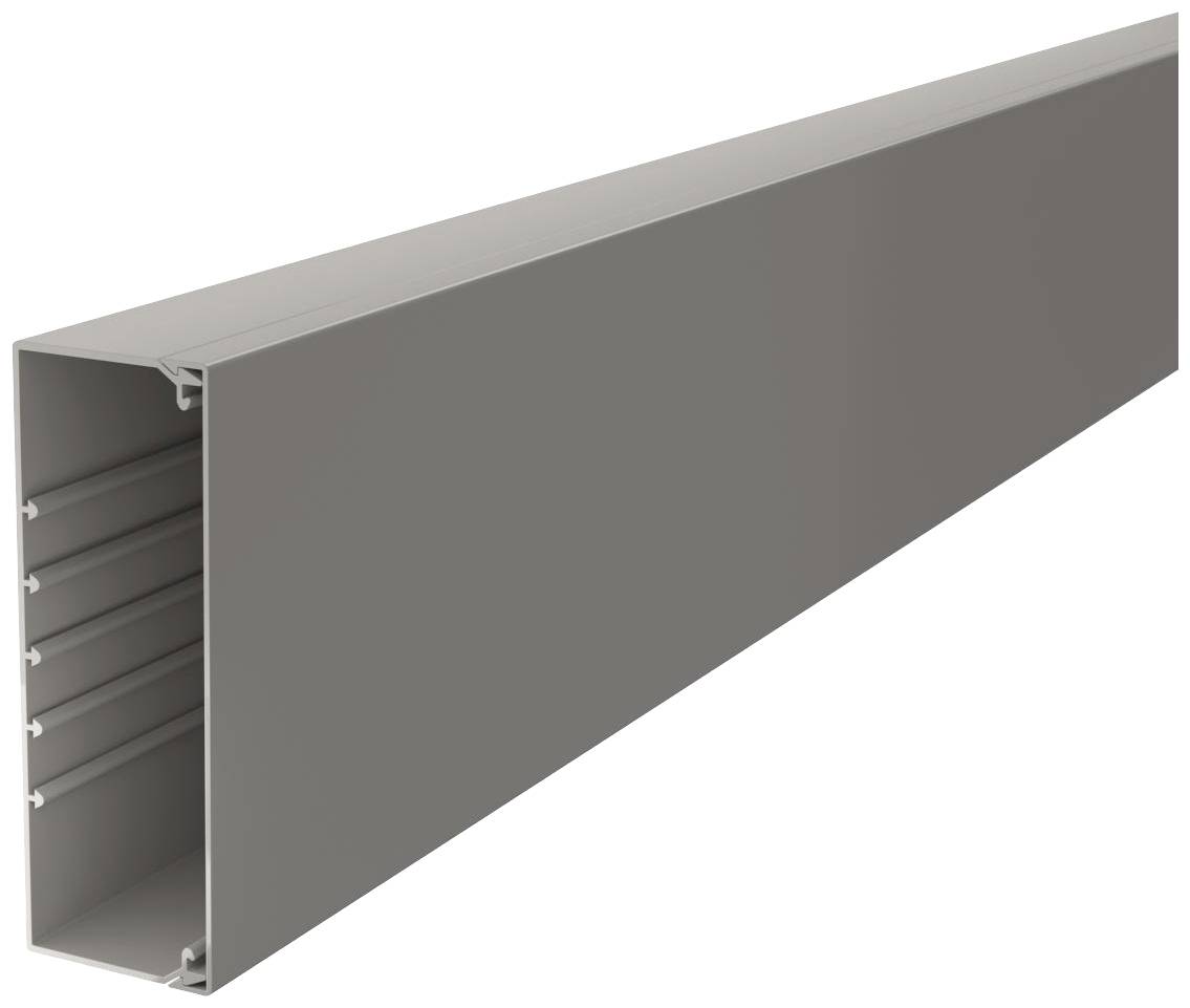 Graues, rechteckiges Kunststoffprofil in 3D-Darstellung, offen an einem Ende zur Veranschaulichung von inneren Verstärkungsstrukturen.