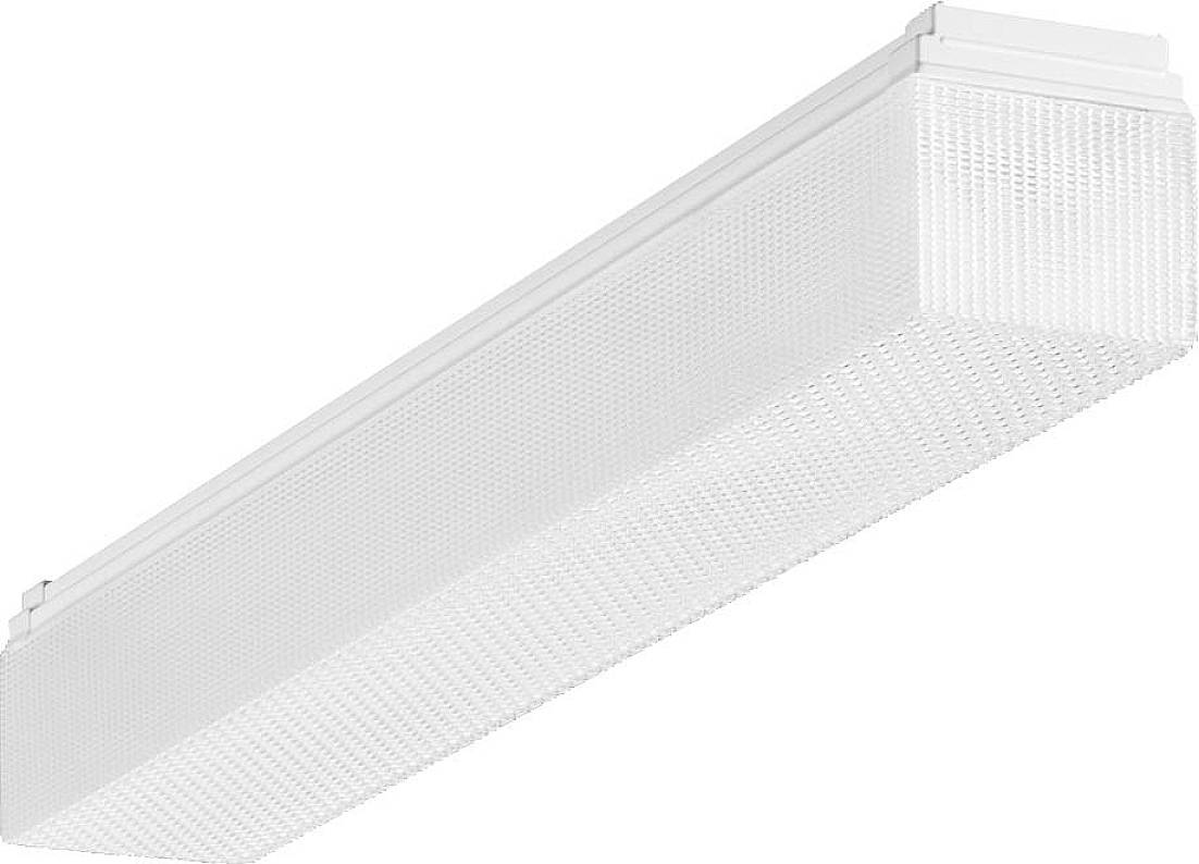 Längliche Deckenleuchte mit rechteckigem, transparentem Rasterdesign für gleichmäßige Lichtverteilung in Innenräumen.