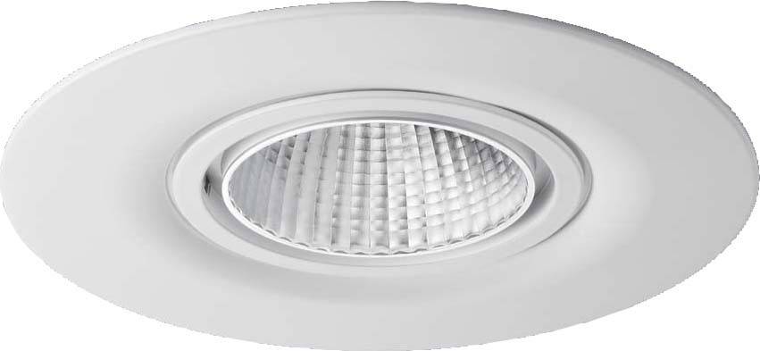 Einbau-Deckenleuchte mit runder, geriffelter Lichtabdeckung in Weiß, geeignet für moderne Innenräume.