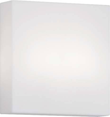 Weiße, quadratische Wandleuchte mit glatter Oberfläche, die weiches Licht ausstrahlt. Geeignet für moderne Innenräume.