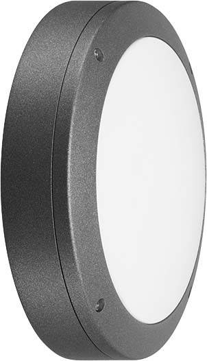 Eine runde LED-Wandleuchte mit schwarzem Rahmen und weißer Leuchtfläche. Ideal für moderne Innenausstattungen.