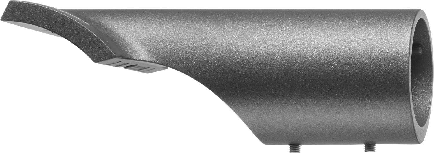 Metallener, zylindrischer Luftauslass mit gebogenem Ende, montiert auf einer Oberfläche mit zwei Schrauben.