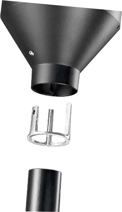 Schwarz-silberner Lampenschirm mit einem separaten, metallischen Klemmring. Der Ring ist zum Anbringen an einer Glühbirnenfassung.