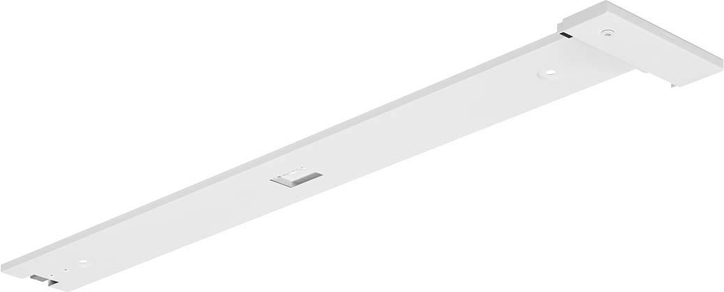 Ein schlichter, langer weißer Balken mit einem kleinen rechteckigen Knopf in der Mitte; möglicherweise ein Schalter oder Hebel.