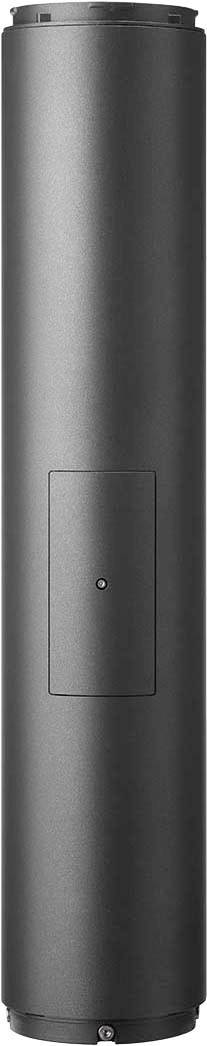 Langer, zylindrischer, schwarzer Behälter mit abnehmbarer Abdeckung in der Mitte.