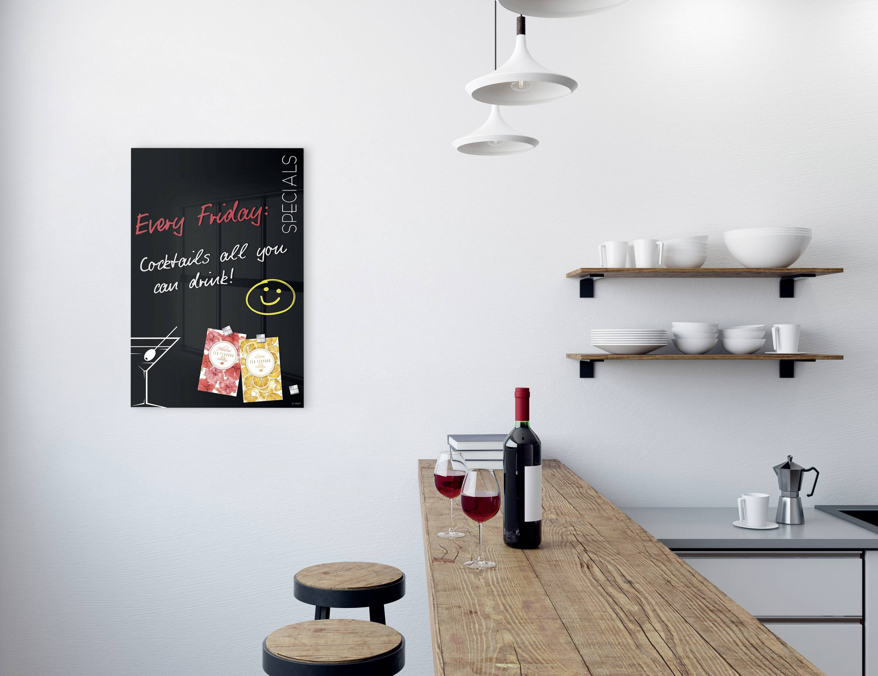 Sigel Glas-Magnetboard Design Cocktail (B x H) 400 mm x 600 mm Schwarz, Weiß GL296