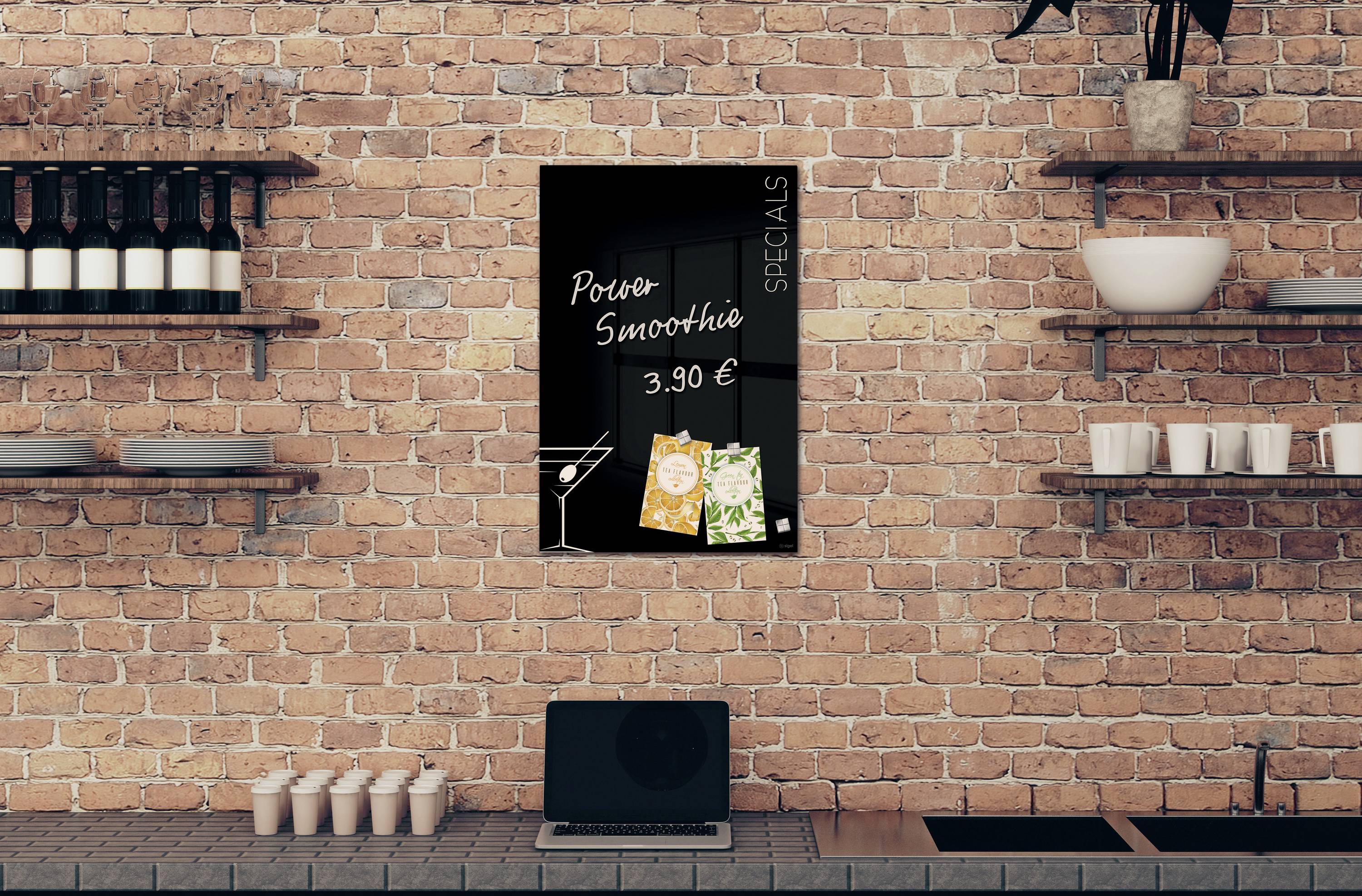 Sigel Glas-Magnetboard Design Cocktail (B x H) 400 mm x 600 mm Schwarz, Weiß GL296