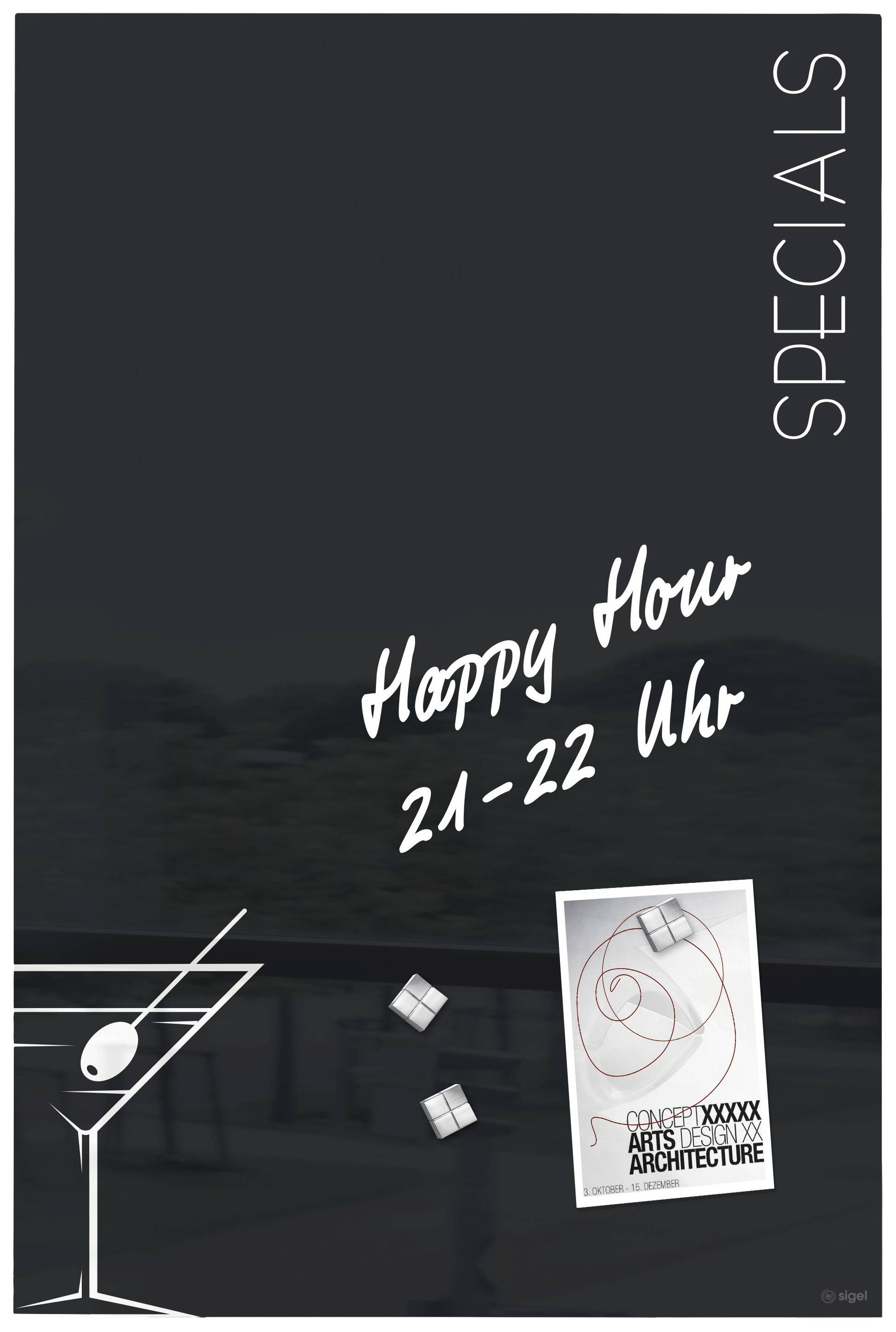 Sigel Glas-Magnetboard Design Cocktail (B x H) 400 mm x 600 mm Schwarz, Weiß GL296