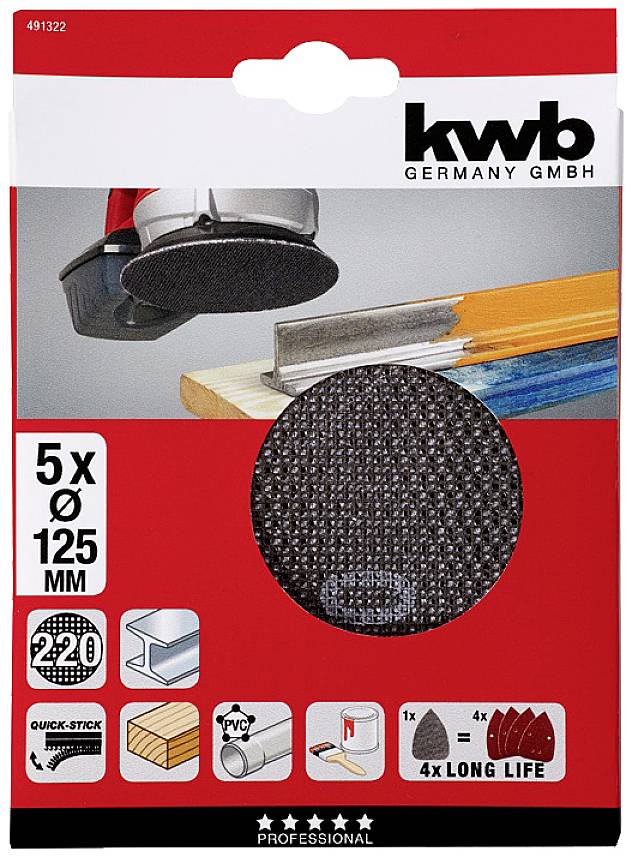 Kwb 491322 Schleifpapier für Tellerschleifgerät Körnung (num) 220 (Ø) 125mm 5St.