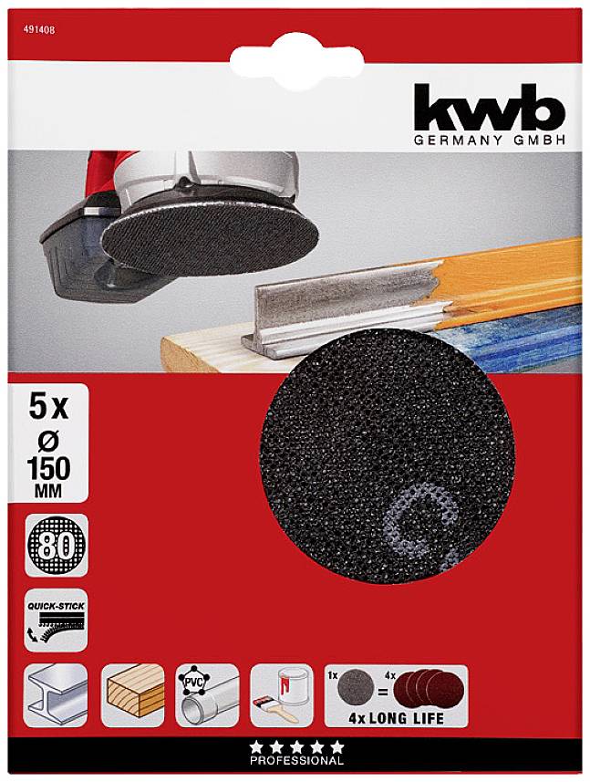 Kwb 491408 Schleifpapier für Tellerschleifgerät Körnung (num) 80 (Ø) 150mm 5St.
