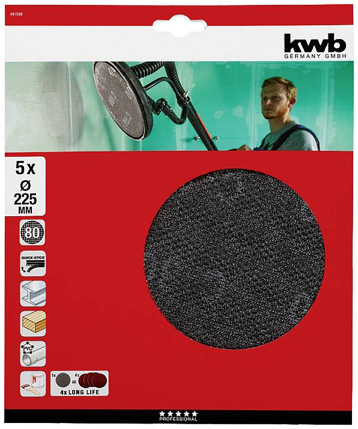 Kwb 491508 Schleifpapier für Tellerschleifgerät Körnung (num) 80 (Ø) 225mm 5St.