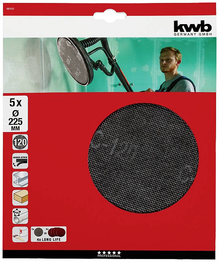 Kwb 491512 Schleifpapier für Tellerschleifgerät Körnung (num) 120 (Ø) 225mm 5St.