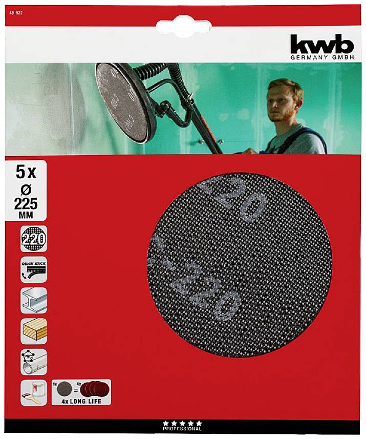 Kwb 491522 Schleifpapier für Tellerschleifgerät Körnung (num) 220 (Ø) 225mm 5St.