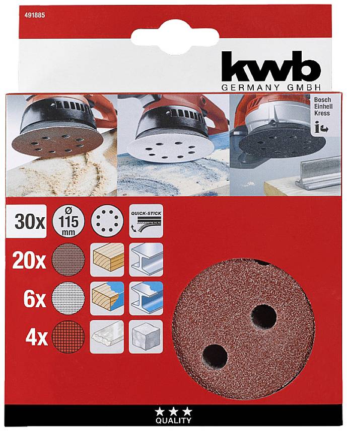 Kwb 491885 Deltaschleifpapier-Set (Ø) 115mm 30St.