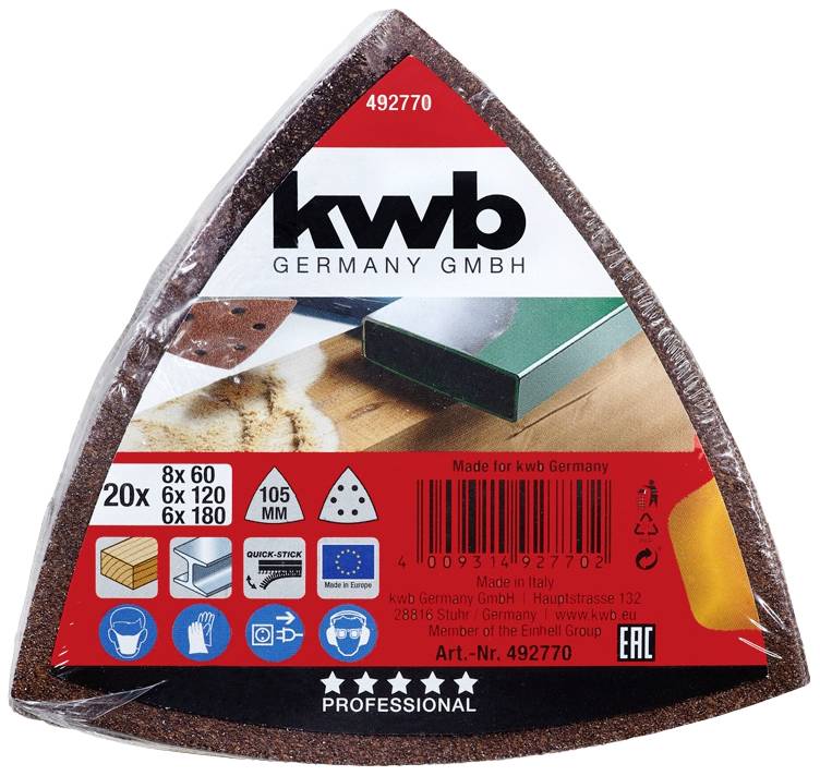 Kwb 492770 Deltaschleifpapier-Set Körnung (num) 60, 120, 180 (Ø) 105mm 20St.