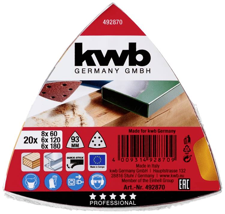 Kwb 492870 Deltaschleifpapier-Set Körnung (num) 60, 120, 180 (Ø) 93mm 20St.