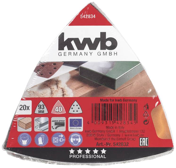 Kwb 542834 Deltaschleifpapier-Set Körnung (num) 40 Eckmaß 93mm 1St.