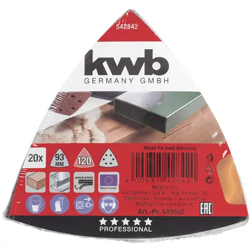 Kwb 542842 Deltaschleifpapier-Set Körnung (num) 120 Eckmaß 93mm 1St. Kwb 542842 Deltaschleifpapier-Set Körnung (num) 120 Eckmaß 93mm 1St.