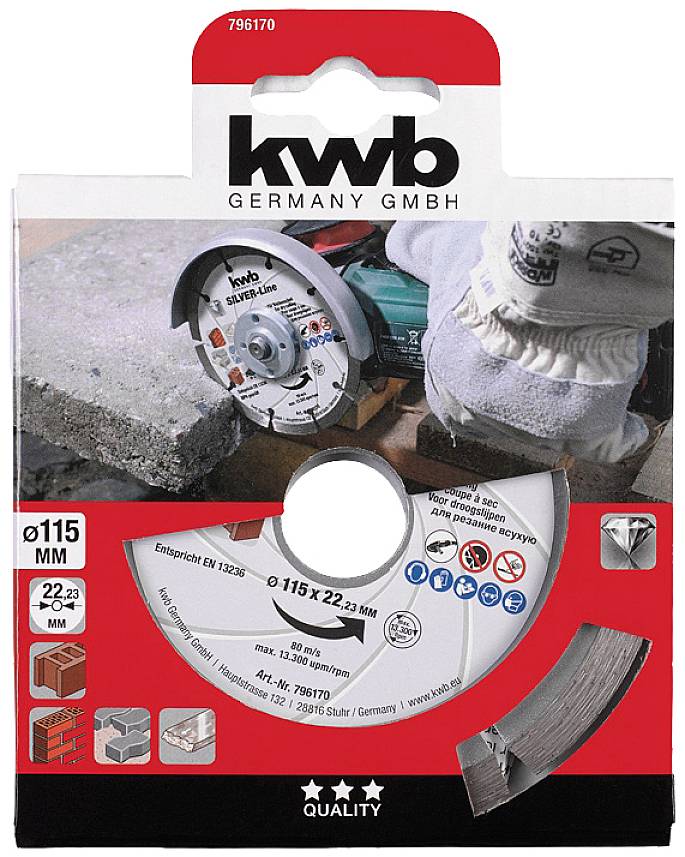 Kwb 796170 Diamanttrennscheibe Durchmesser 115mm Bohrungs-Ø 22.23mm Ziegel, Beton 1St.