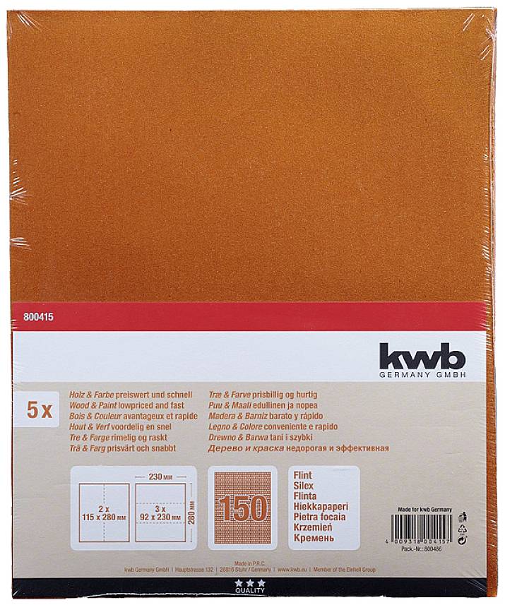 Kwb 800415 Schleifpapier Körnung (num) 150 (L x B) 280mm x 230mm 5St.