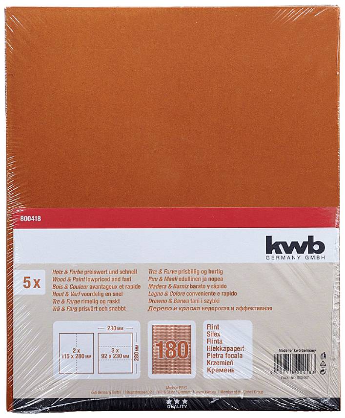 Kwb 800418 Schleifpapier Körnung (num) 180 (L x B) 280mm x 230mm 5St.