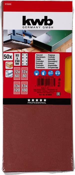 Kwb 815888 Schleifpapier Körnung (num) 60, 80, 120, 180 (L x B) 230mm x 93mm 50St.